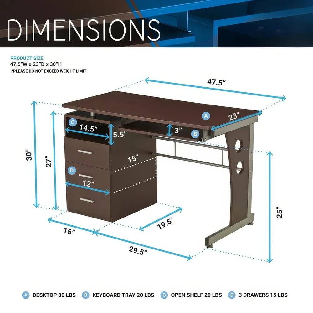 Elegant Chocolate Computer Desk with Ample Storage and Sturdy Design