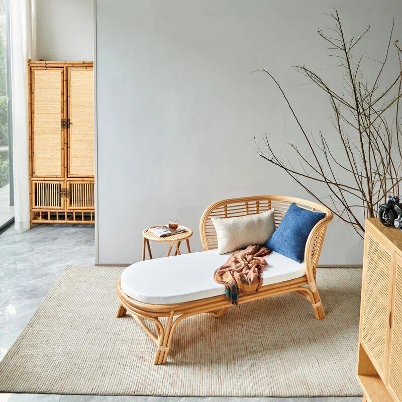 Minimalistisches japanisches Rattan-Chaiselongue-Schlafsofa – künstlerisches Wohnzimmermöbel