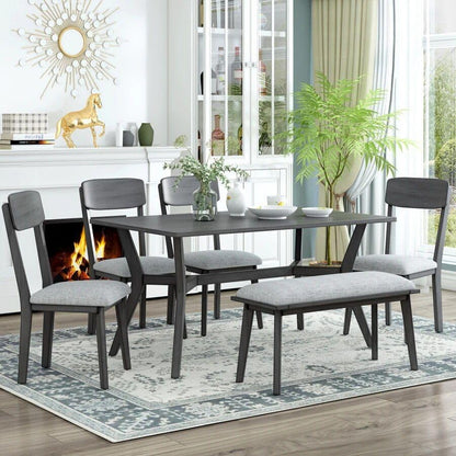 Mid-Century Modern 6-teiliges Esszimmer-Set mit Tisch, Stühlen und Bank