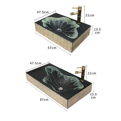 Modern Lotus Leaf Rectangular Resin Washbasin – Elegant Above Counter Bathroom Sink