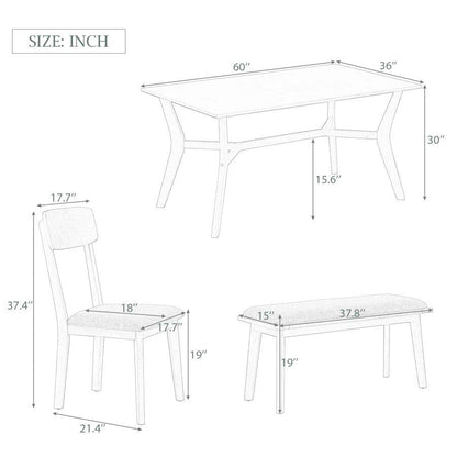 Mid-Century Modern 6-teiliges Esszimmer-Set mit Tisch, Stühlen und Bank
