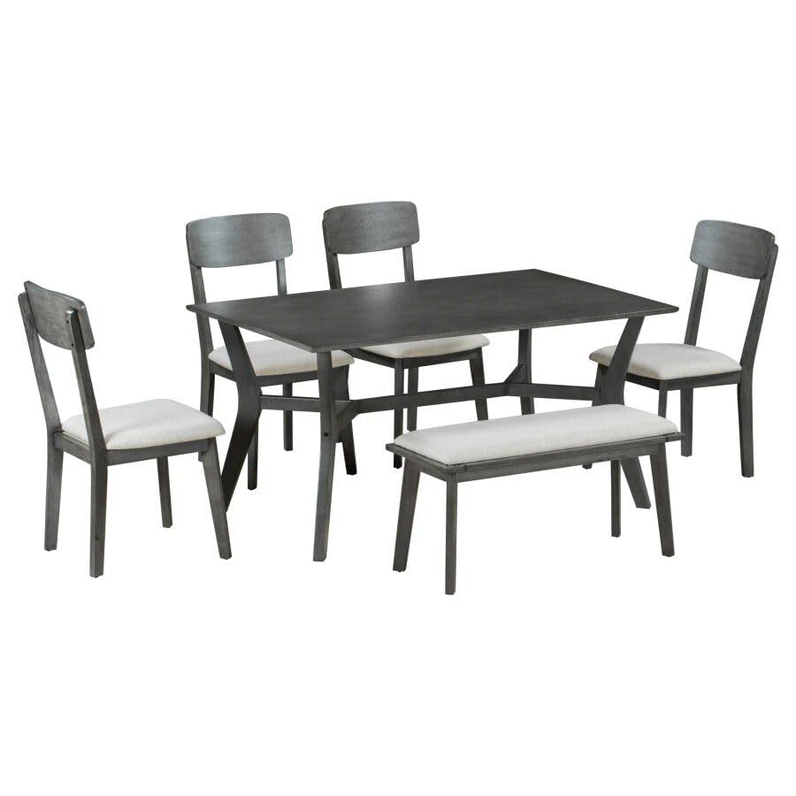 Mid-Century Modern 6-teiliges Esszimmer-Set mit Tisch, Stühlen und Bank