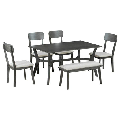 Mid-Century Modern 6-teiliges Esszimmer-Set mit Tisch, Stühlen und Bank