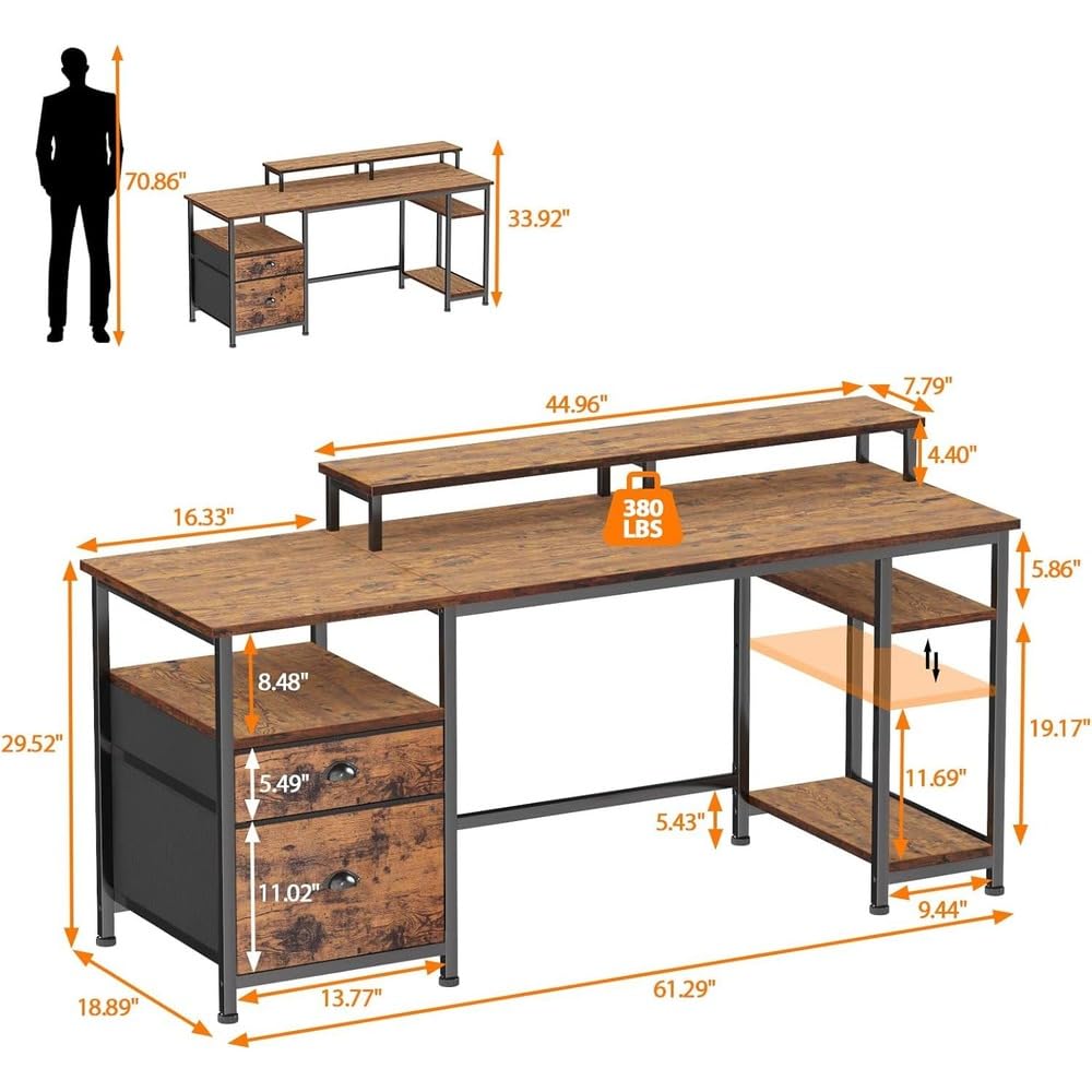 61" Geräumiger Computertisch im Industriestil