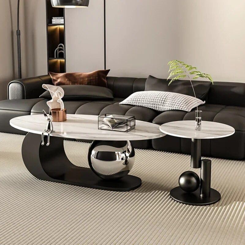 Minimalistischer ovaler Couchtisch aus Steinplatte