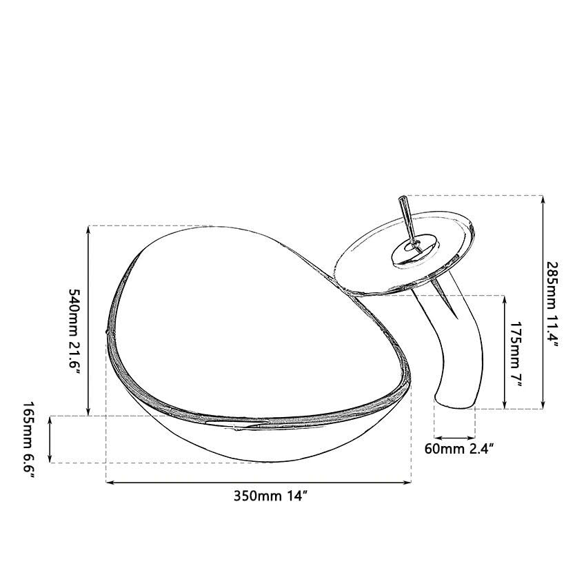 Tempered Glass Waterfall Faucet Oval Basin with Drain Pipe