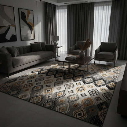 Parkerfield Area Rug styled in a modern living room